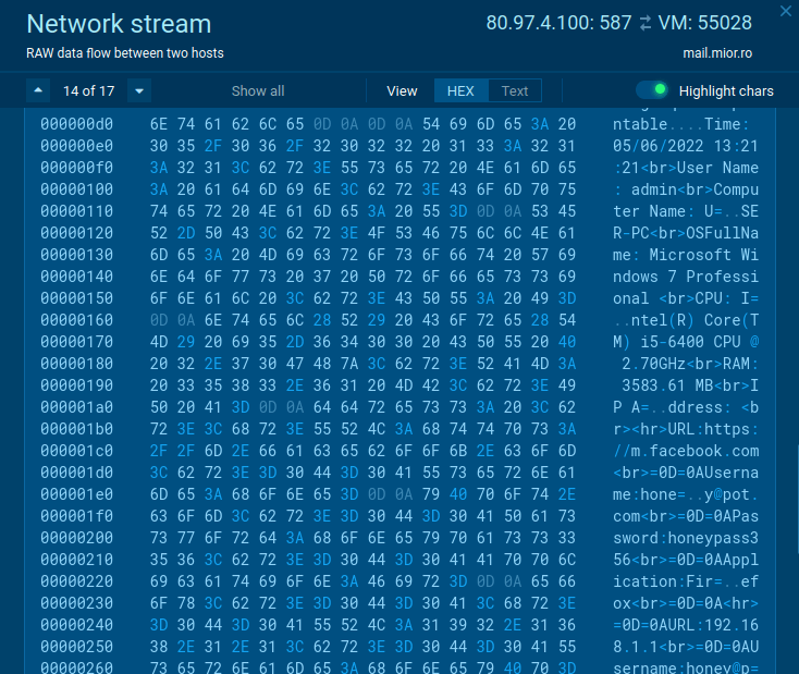 agent tesla's network stream without encryption