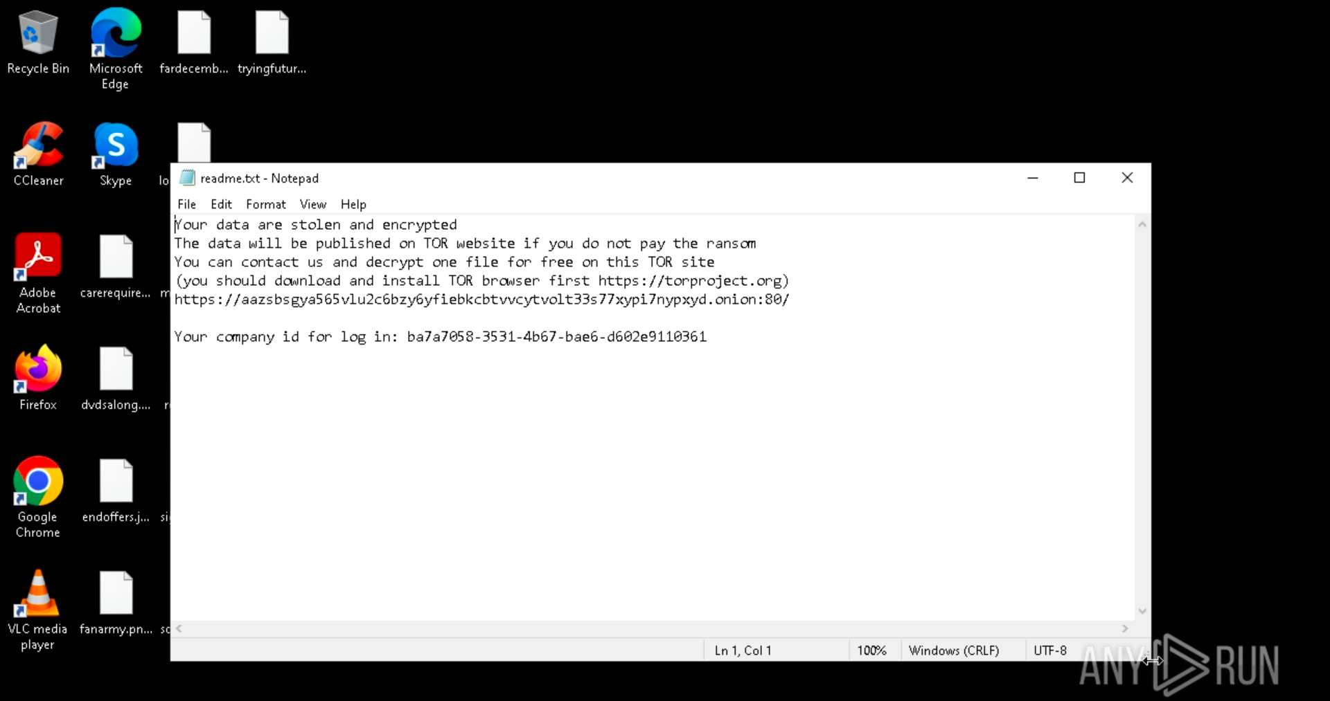 BlackBasta ransom note in ANY.RUN