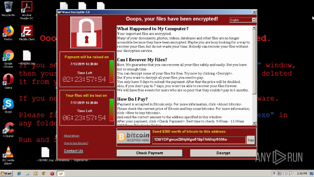 workstation desktop after wannacry infection